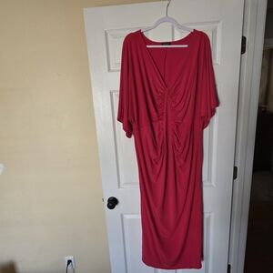 VENUS Red Ruched Midi Dress